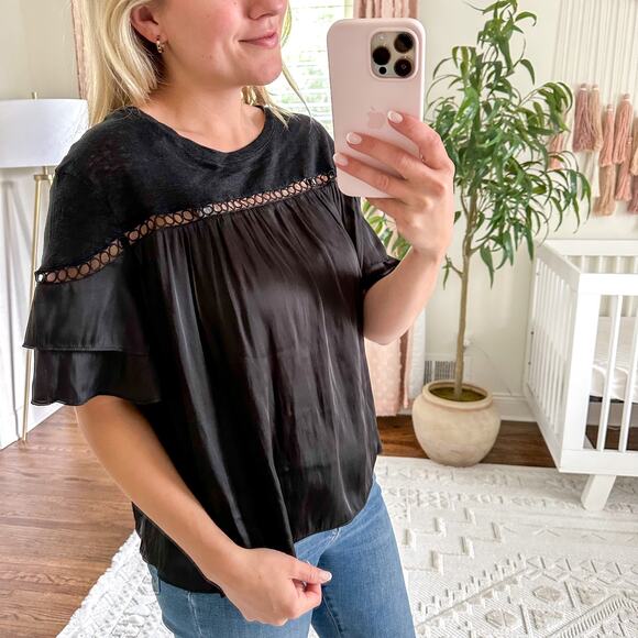 Generation Love Becky Mixed Media Ruffle-Sleeve Tee Black L - Picture 4 of 8